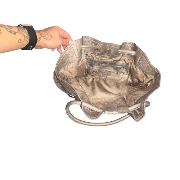 Cole Haan Leather Denney Shoulder Slouchy Hobo Bag Metallic Silver - Picture 9 of 12